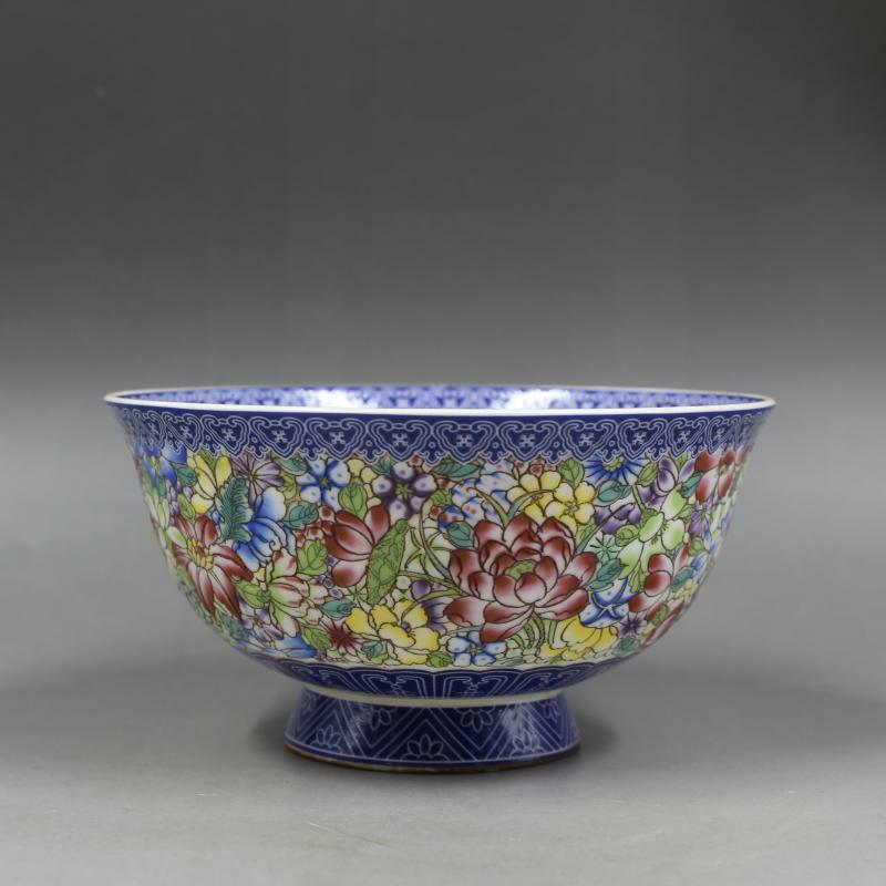 Collect Chinese Qing Dynasty Porcelain Blue and White Famille Rose Flowers Bowl