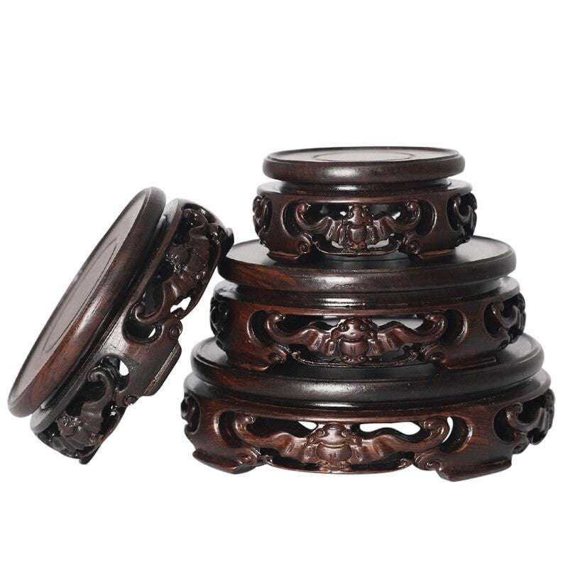 Round Ebony Pedestal Wood Carving Teapot Base Buddha Flowerpot Display Stand New