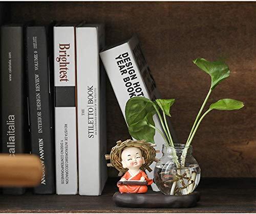 Chinese Straw Hat Monk Buddha Statue Flower Pot Hydroponic Glass Vase Home
