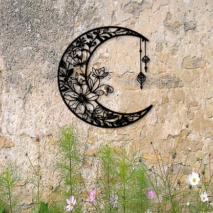 Retro Moon Flower Wall Art - Metal Sky Decor for Home, Halloween Christmas Gift