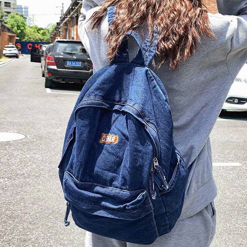 Canvas Denim Book Bag Backpack Traveling School Bags Vintage Laptop 33*13*43 CM