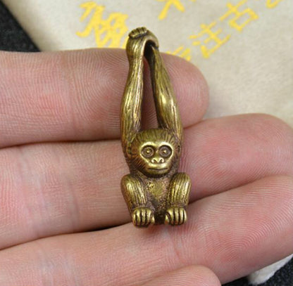 Chinese Antique Bronze Small Handle Luck Gibbon Monkey Pendant
