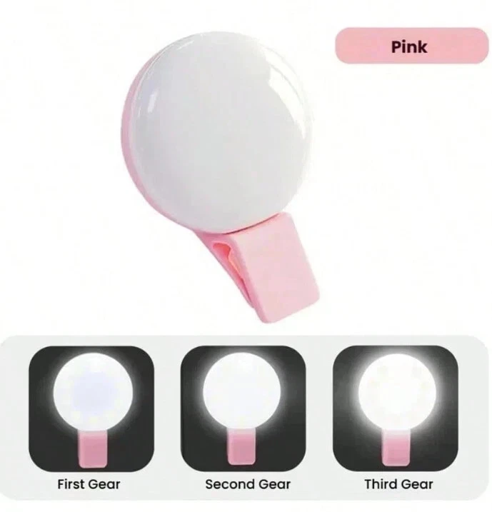 2x Portable LED Selfie Ring Light Mini Clip On 3 Mode Dimming Phone Photo Light