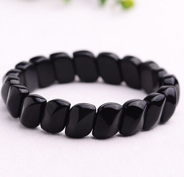 Nature Obsidian bracelet Black Needle Stone obsidian hand row women lady Grils