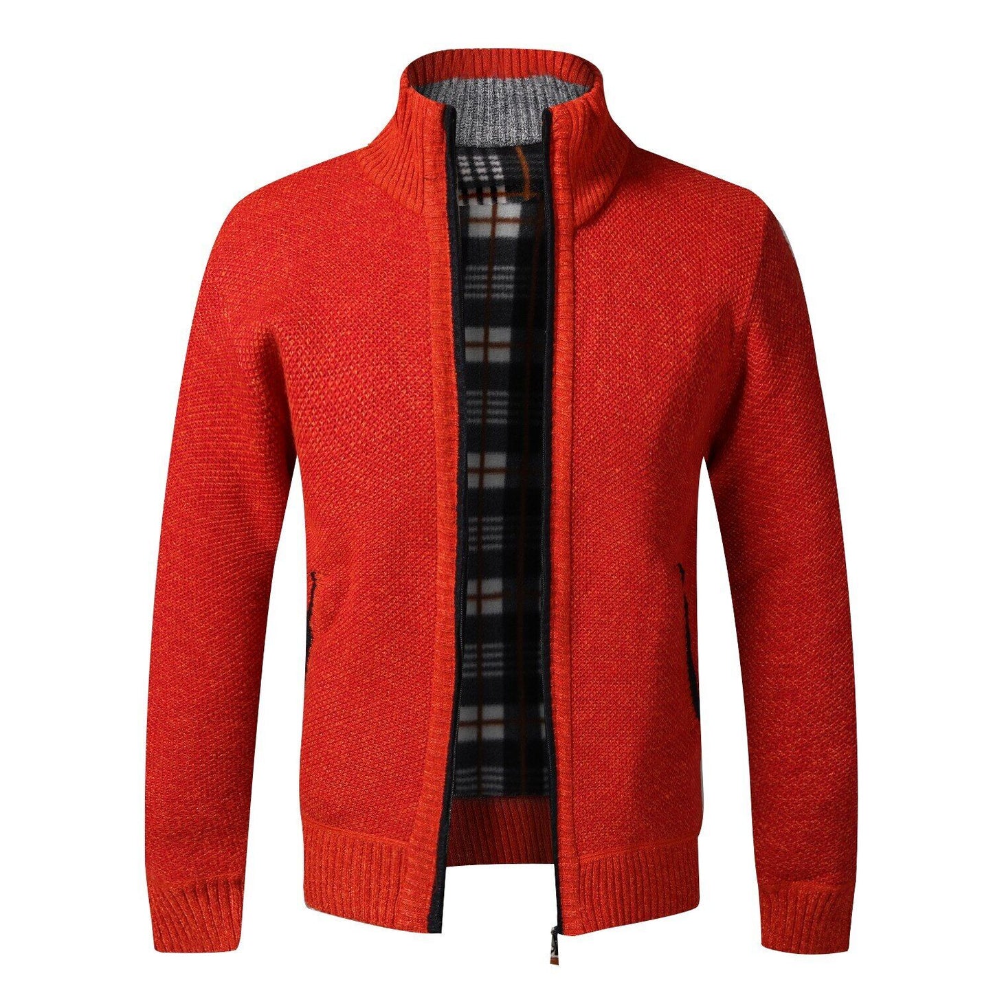 Men's Cardigan Sweater Fall Stand Collar Fleece Full Zip Male Clothing Coat