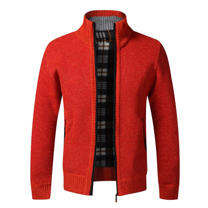 Men's Cardigan Sweater Fall Stand Collar Fleece Full Zip Male Clothing Coat