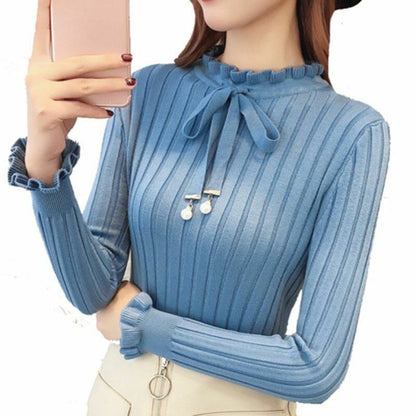 Women Sweater Knitted Long Sleeve Knitwear Elastic Basic Korean Style Pullover