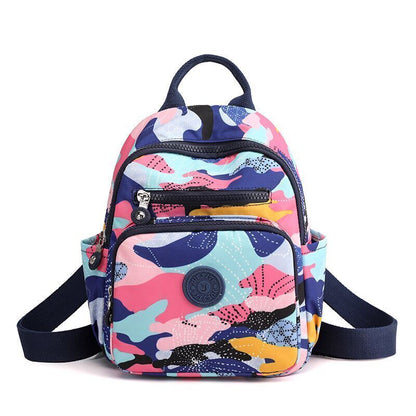 Small Backpack Flower Printing Shoulder Bag Waterproof Nylon Rucksack 20L Zipper