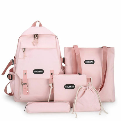 Backpacks 5 Piece Sets Casual School Bags Teenage Girls Womens Travel Bookbags