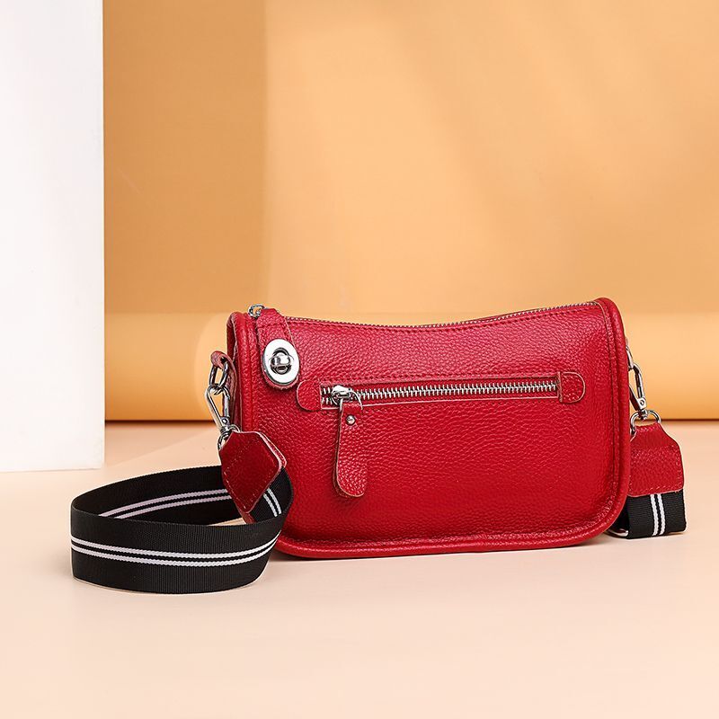 Summer Cowhide Leather Shoulder Bag Solid Soft Purse Handbags Cosmetic Pouch 1PC