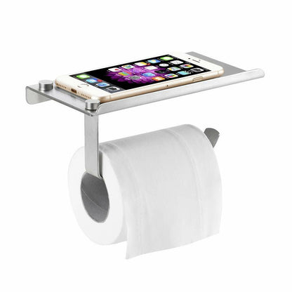 Wall Mountable Stainless Steel Toilet Paper Holder with Smartphone Shelf