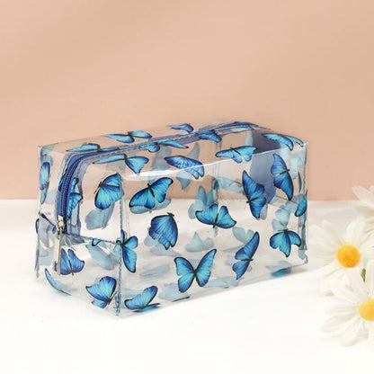 Zipper Cosmetic Bag Flower Print Makeup Purse Transparent Traveling 10*18*10 CM