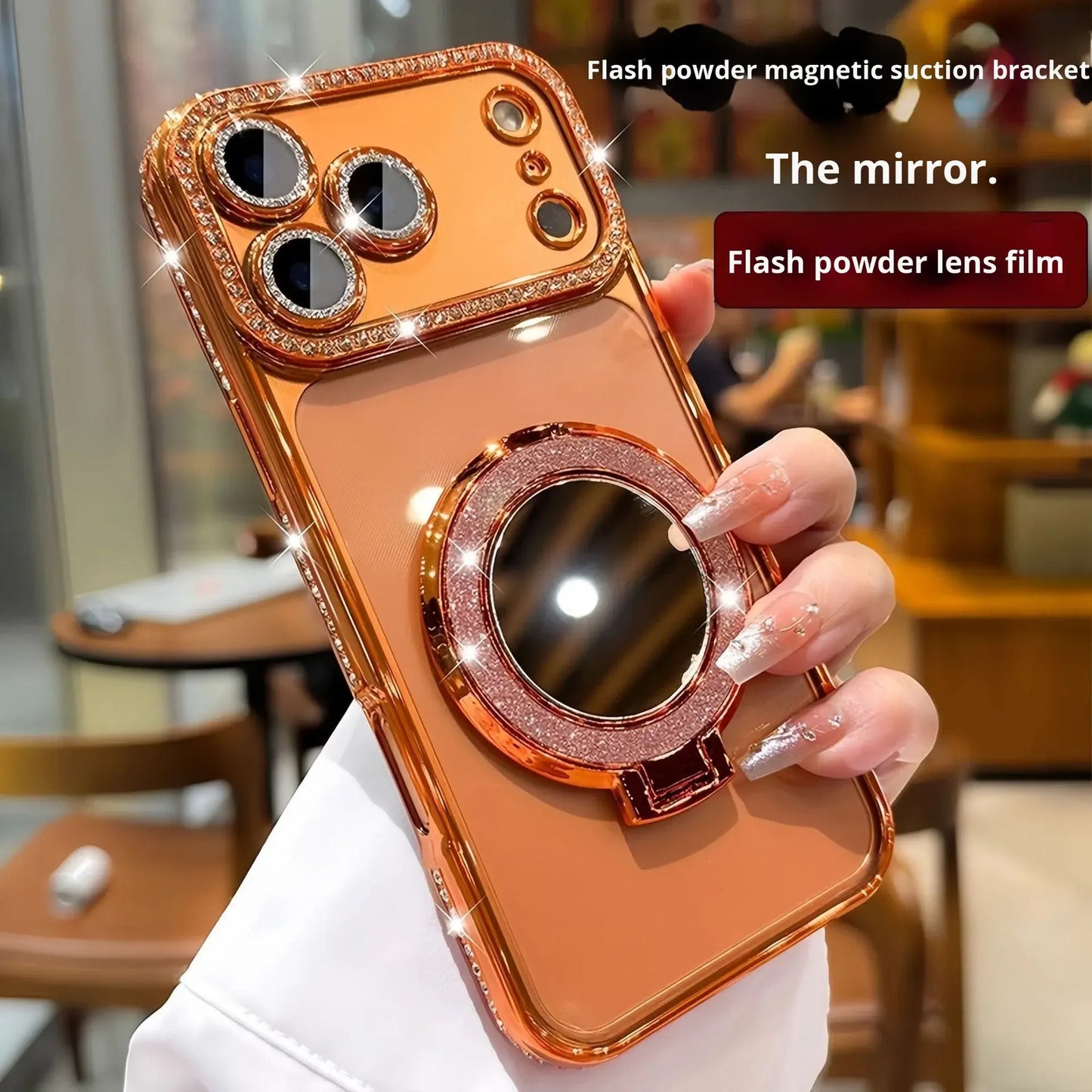 Luxury Rhinestone Magnetic Stand Silicone Case for iPhone 17/16/15/14/13/12/11