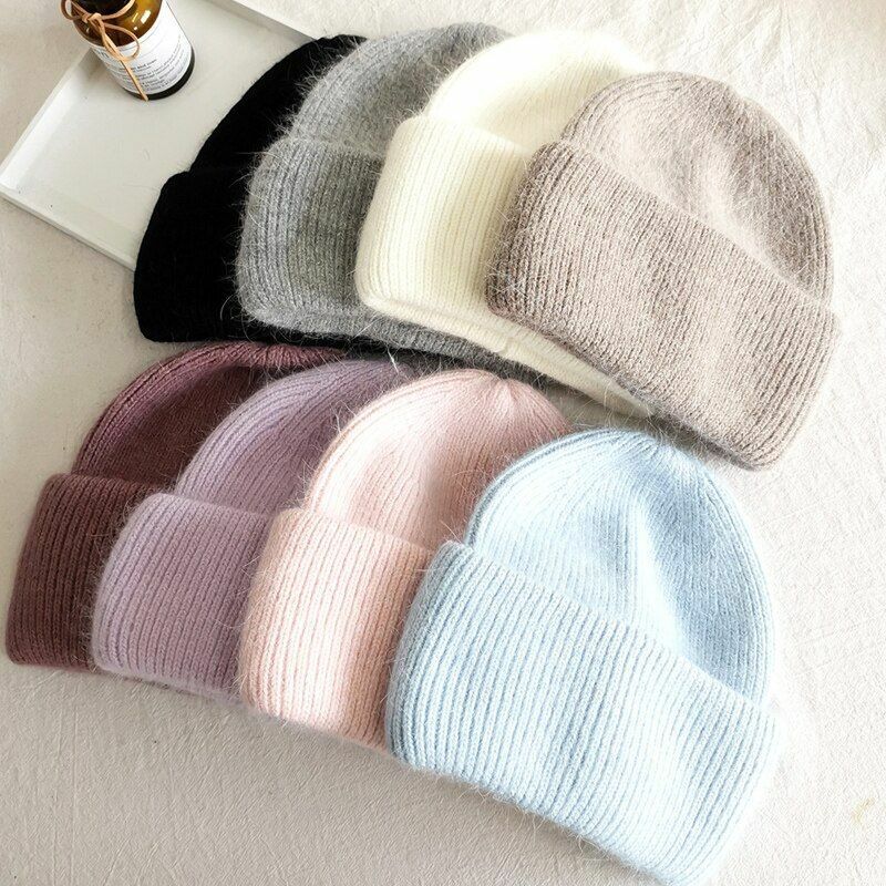 Winter Angora Solid Warm Woolen Knitted Hat Fashion Beanie Outdoor Sport Thick