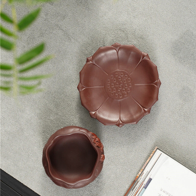 Full Handmade Tea Cup With Coaster Lotus Carved Real Yixing Zisha Master Cup Mat