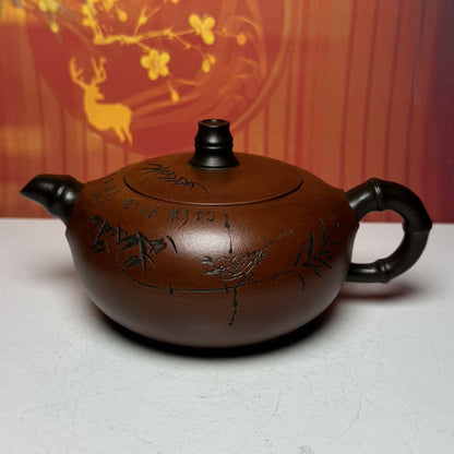Vintage Chinese Yixing Purple Clay Teapot Zisha Ceremony Ceramic Bamboo Teaware