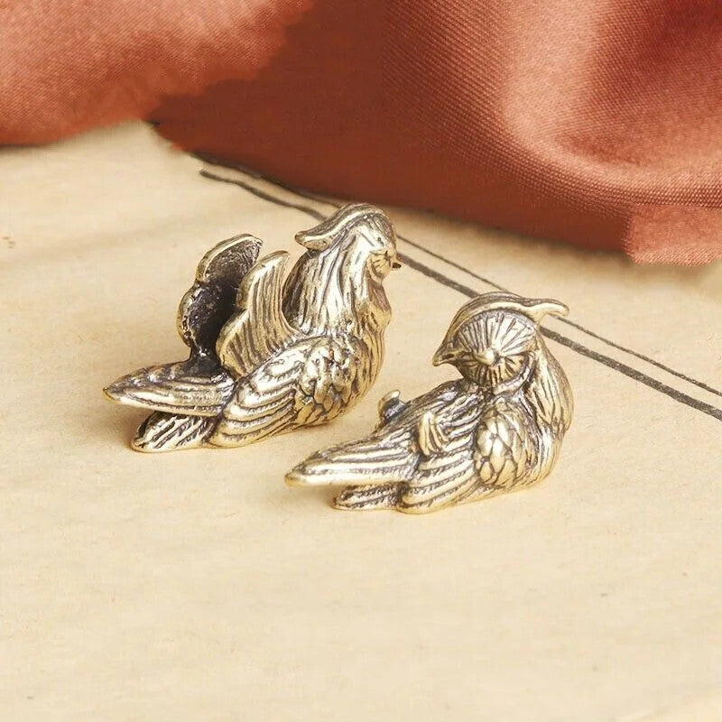1 Pair Small Brass Mandarin Ducks Statue Feng Shui Love Figurine Decor