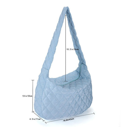 Lattice Pattern Shoulder Bag Cotton Handbag Large Capacity Purse Feather Padded
