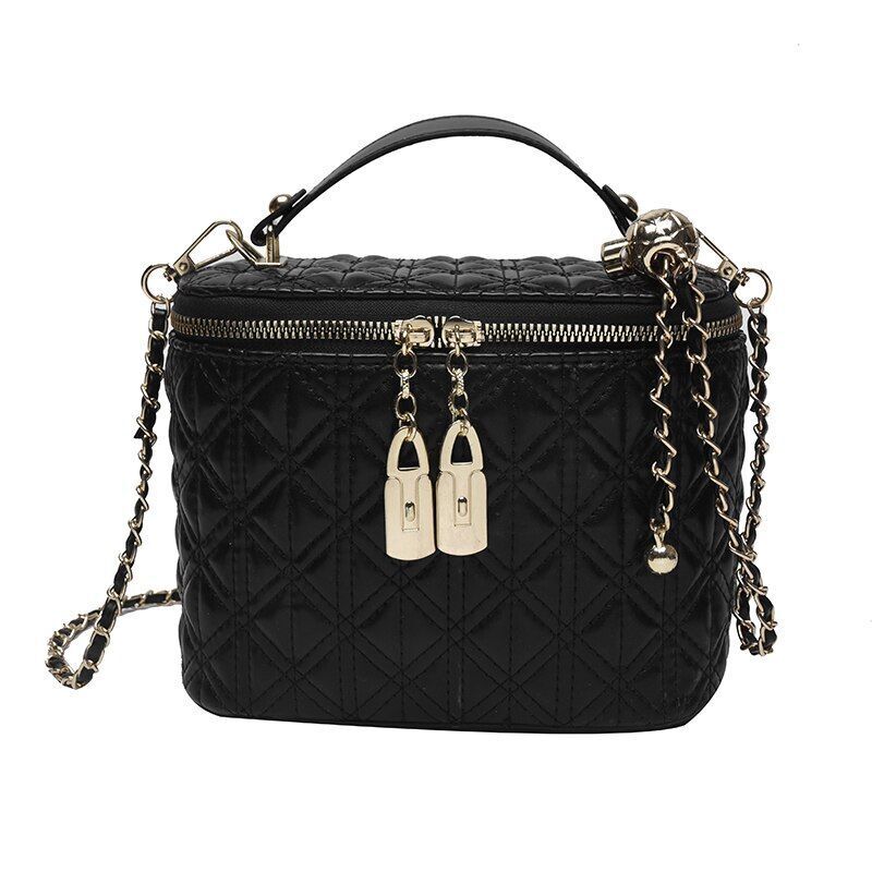 Bucket Shape Synthetic Leather Crossbody Bag Short Handle Handbag Purse S/L Size
