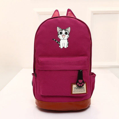 Cat Ear Shape Backpack Canvas Bag Students Schoolbags Shoulder Bags 42*35*16 CM
