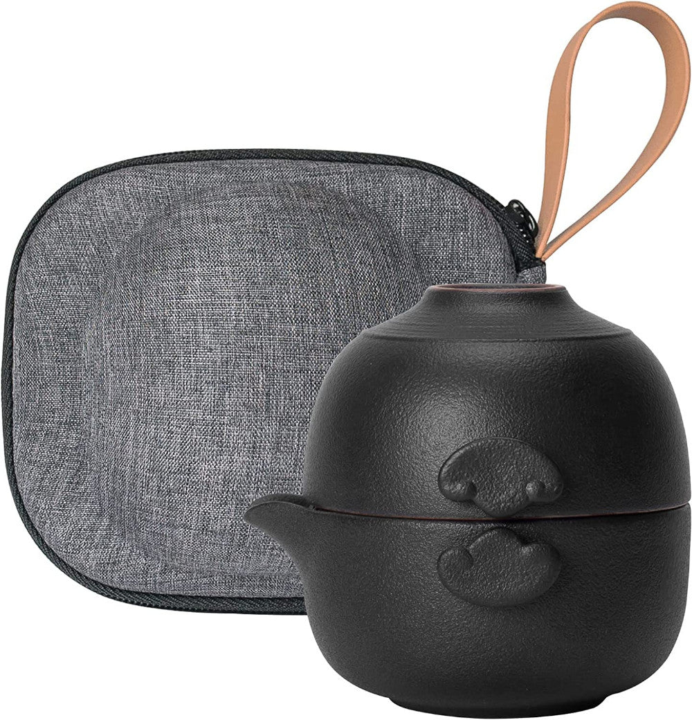 Chinese Kungfu Tea Set with 1 Teapot and 1 cup for One Small Black Ceramic