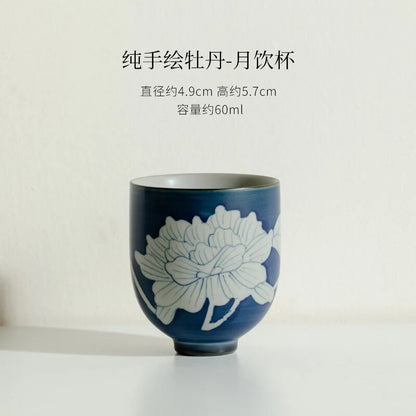 Hand-painted Peony Ceramic Tea Cup Small Tasting Personal Household