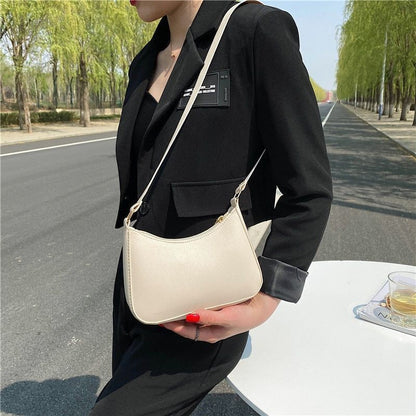 Fashion Handbag Retro Solid Color Leather Shoulder Underarm Bag Casual Handbags