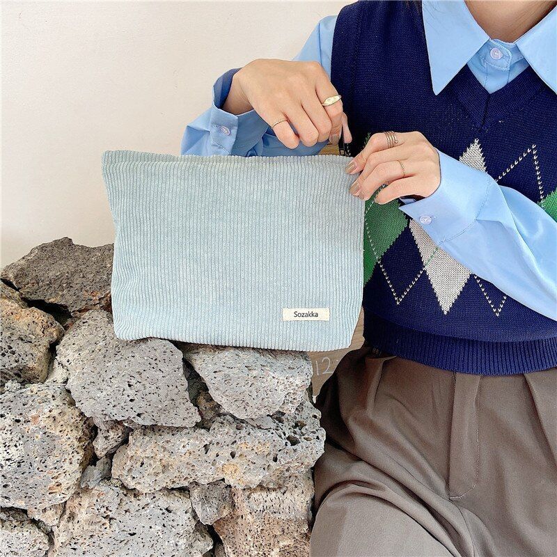Corduroy Cosmetic Bag Cotton Clutch Makeup Traveling Bag Organizer Cases 18*26CM