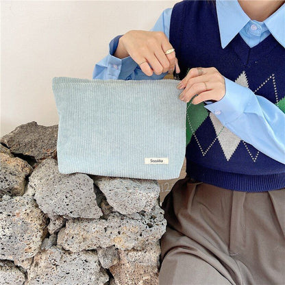 Corduroy Cosmetic Bag Cotton Clutch Makeup Traveling Bag Organizer Cases 18*26CM