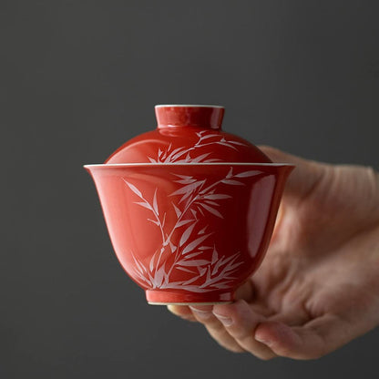 150ml Hand Painted Bamboo Gaiwan Ceramic Kung Fu Tea Set Tea Cup Bowl Tureen