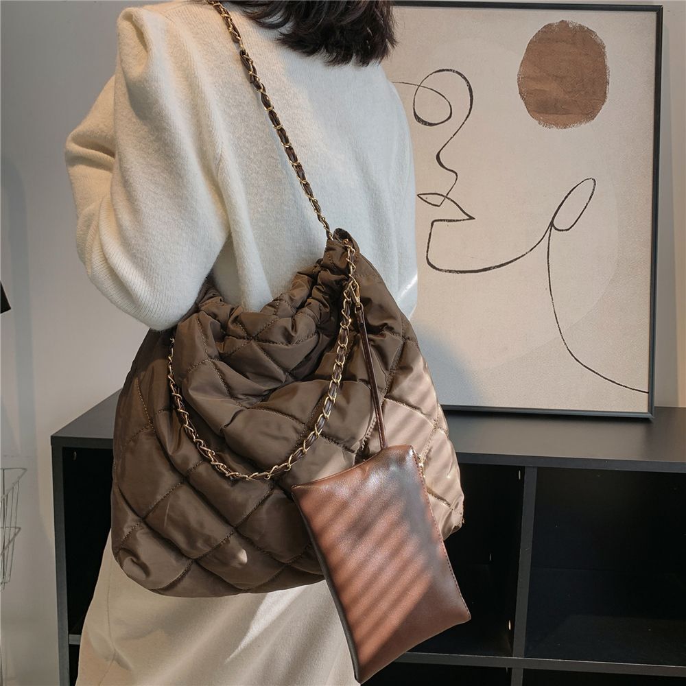 Cotton Padded Large Chain Shoulder Bags Quilted Nylon Shopper Hobo Handbags 1 PC