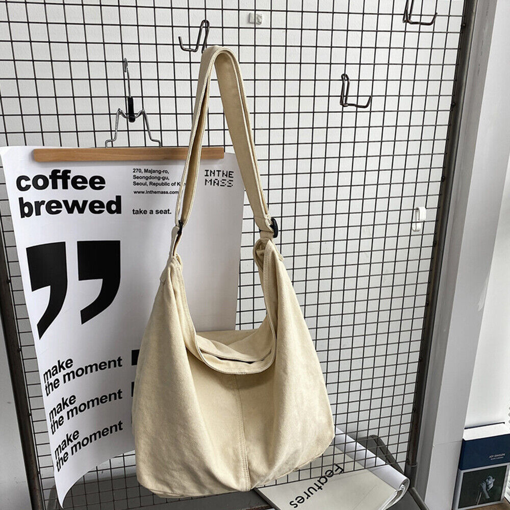 Solid Color Messenger Bag Washable Canvas Shoulder Bag Canvas Tote Bag 1PCS