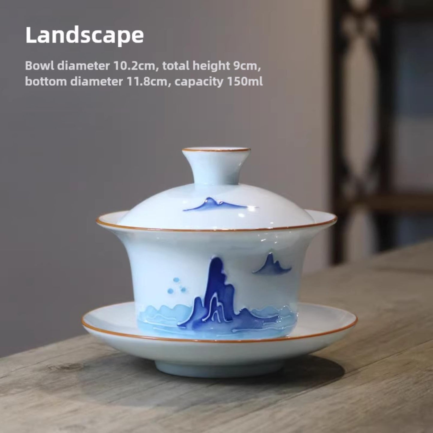 Carving Landscape Porcelain Gaiwan Tea Cup 150ml 5.1oz Handmade Kungfu Tea Set