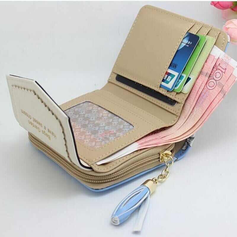 Lady Mini Handbag Leather Coin Purse Women Wallet Card Clamps Cash Clip Billfold