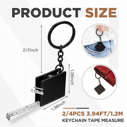 2 Pcs Mini Tape Measure Metal Keychain up to 51.97 Inches/ 4.33 Ft, Metric Scale