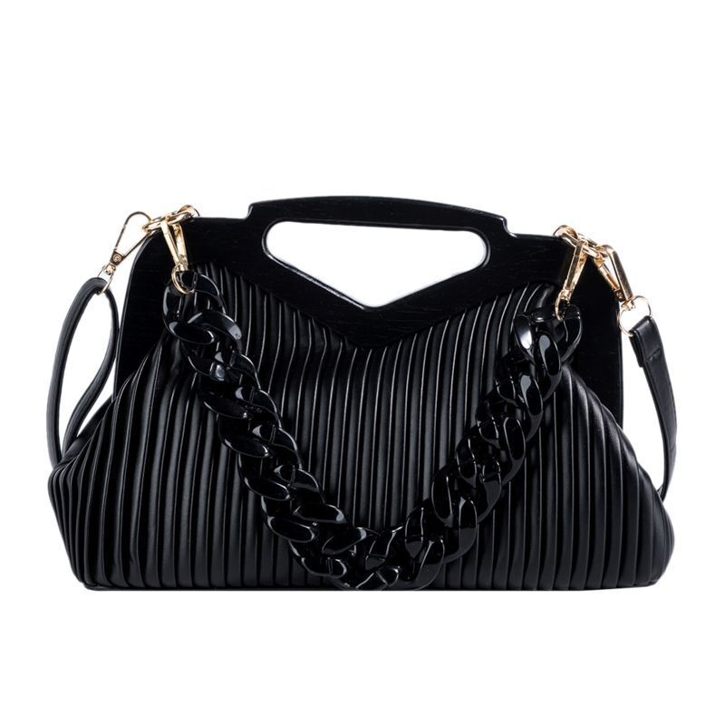 Leather Handbag Triangle Handle Pouch Crossbody Tote Bag Thick Chain Satchel 1PC
