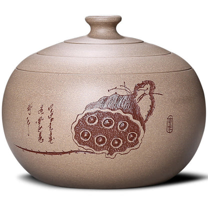 full handmade tea canister with sealed lid real yixing zisha purple clay jar new