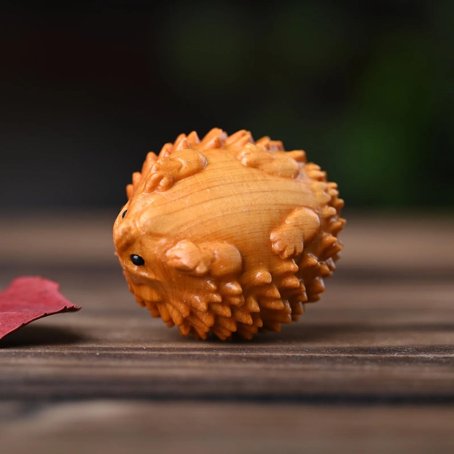 Little Hedgehog Yellow Wooden Tea Pet 5cm 2in Mini Wooden Carving Decor Tea Play