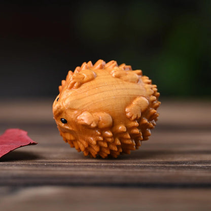 Little Hedgehog Yellow Wooden Tea Pet 5cm 2in Mini Wooden Carving Decor Tea Play