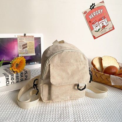 Mini Backpack Solid Color Corduroy Small Bag Student Bookbag Traveling Backpacks