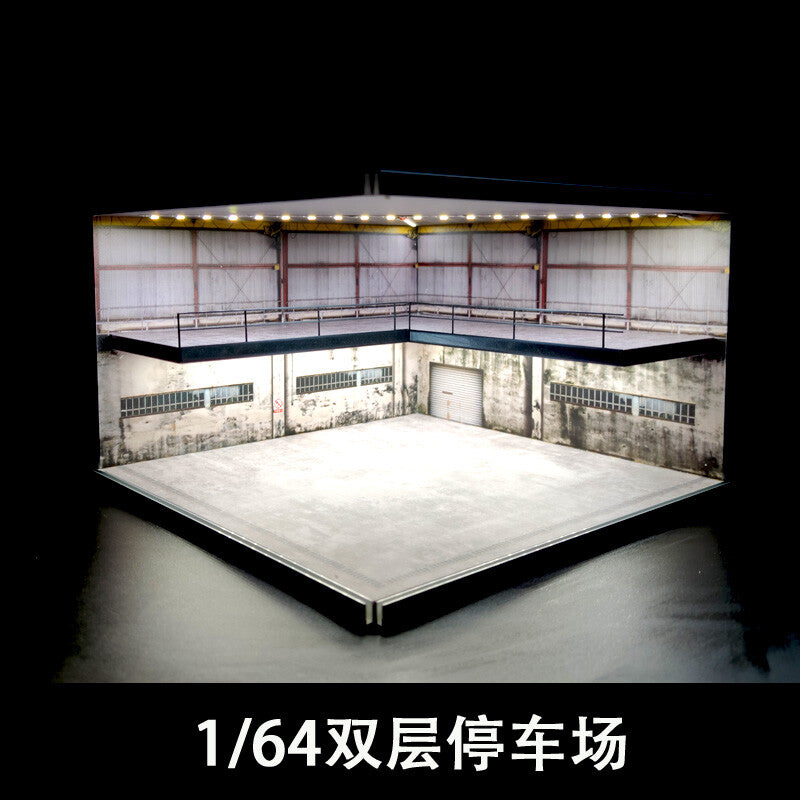 1:64 Scale Car Model Showroom LED Garage Scene Two-level Model Showroom