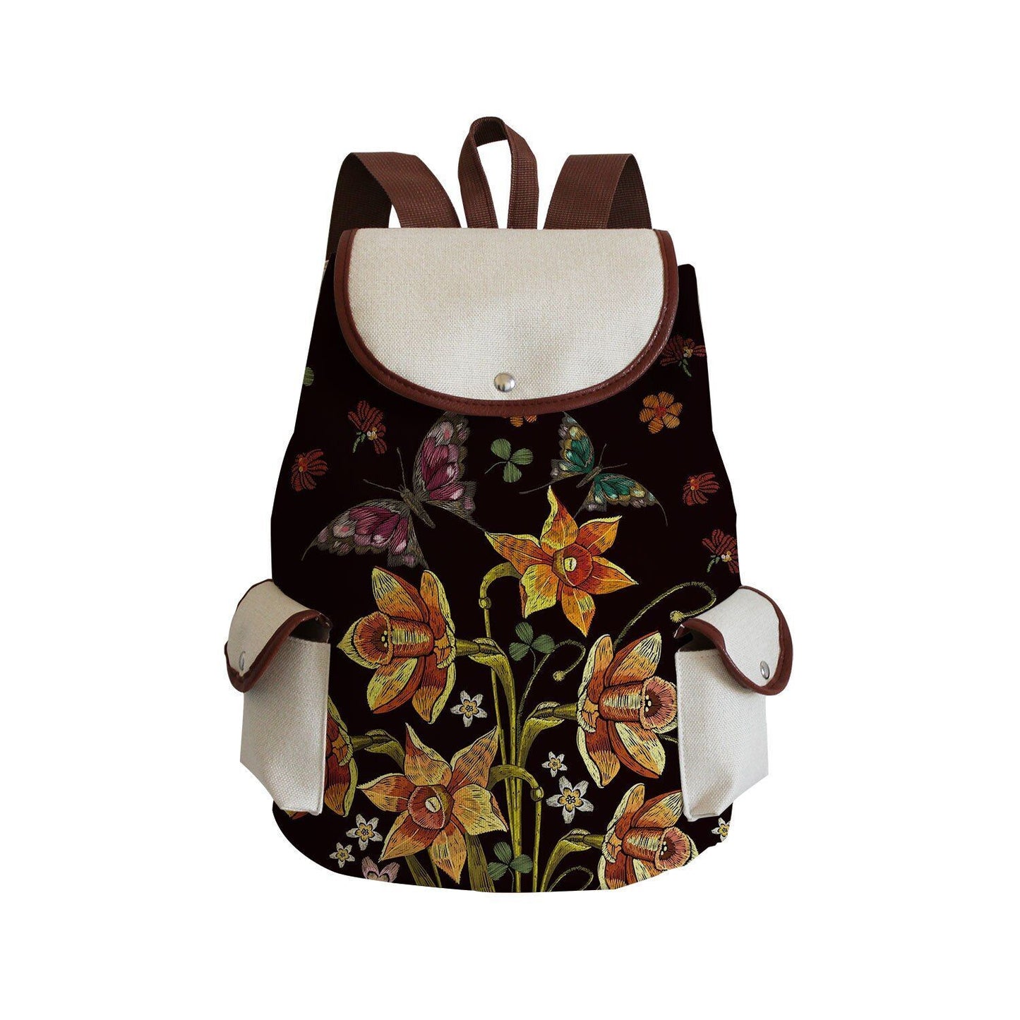 Vintage Drawstring Backpacks Large Practical Portable Linen Shoulders Bags 1 PC