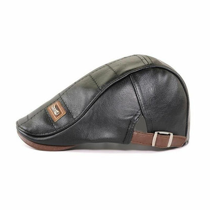 Winter Leather Cap Hat Warm Vintage Flat Casual Patchwork Beret Hiking Male