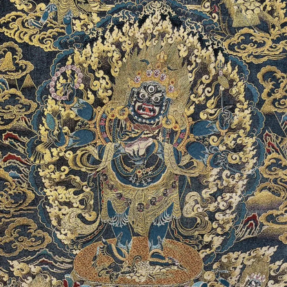 35" Tibetan Buddhism Embroidery Black Jambhala Six Arm Mahakala Buddha Thangka