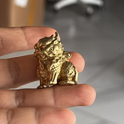 Brass Kylin Statue Desktop Ornament Study Paperweight Tea Pet Wenwan Hand Piece