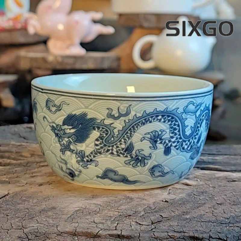 125ML Exquisitely Chinese Retro Blue Glazed Dragon Patterned Porcelain Tea Cups