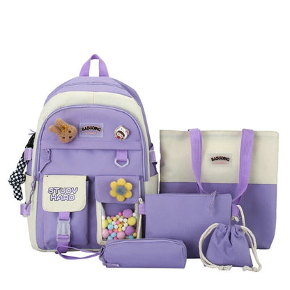5pcs Sets Children's School Backpack Women's Bagpack Laptop Bag Students Totes