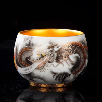 Gilding Hand Painted Tea Cup Fat Mutton Jade Porcelain Master Cup 180ml Tea Cup