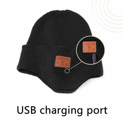 Bluetooth 5.0 Earphone Beanie Thermal Knitted Hat Ear Cover Wireless Headphone