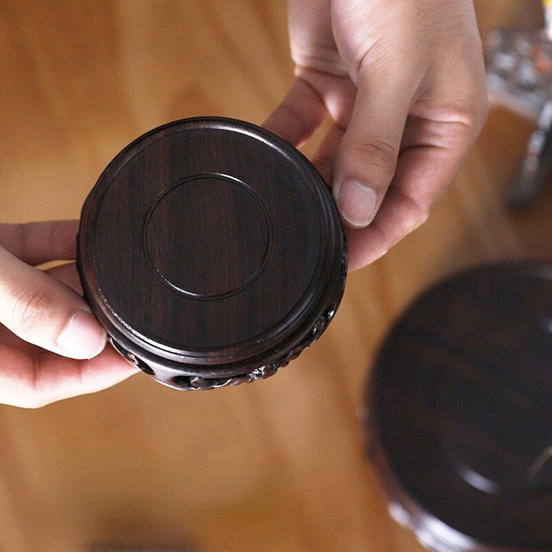 Round Ebony Pedestal Wood Carving Teapot Base Buddha Flowerpot Display Stand New